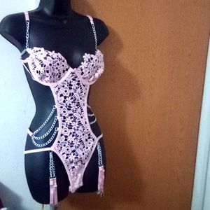 Sexy Garter Lingerie With Leg Ring Sheer Mesh Halter. Size‎ M